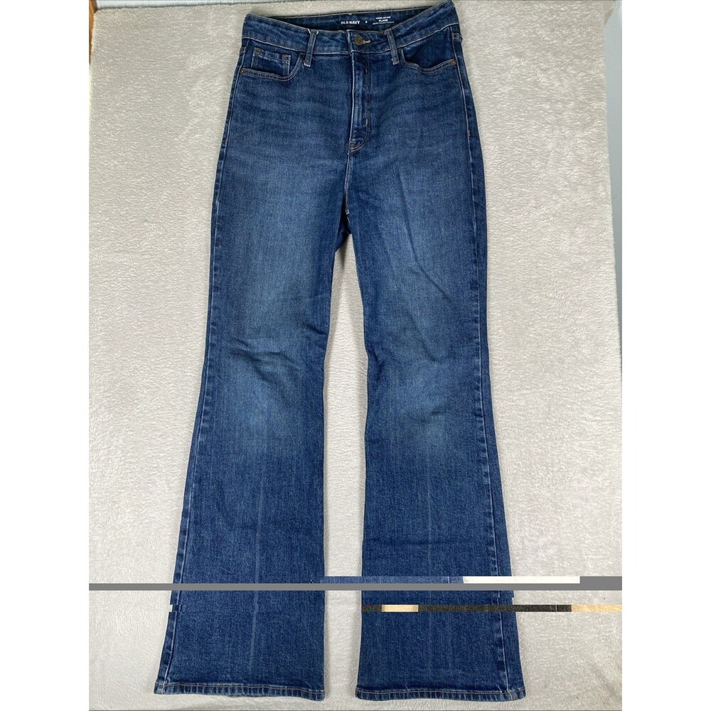 Old Navy Higher High Rise Flare Jeans Women's 8 Secret smooth pockets dark wash